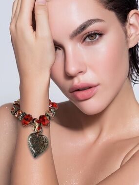 Red Crystal Heart Charm Bracelet - Women's Jewelry